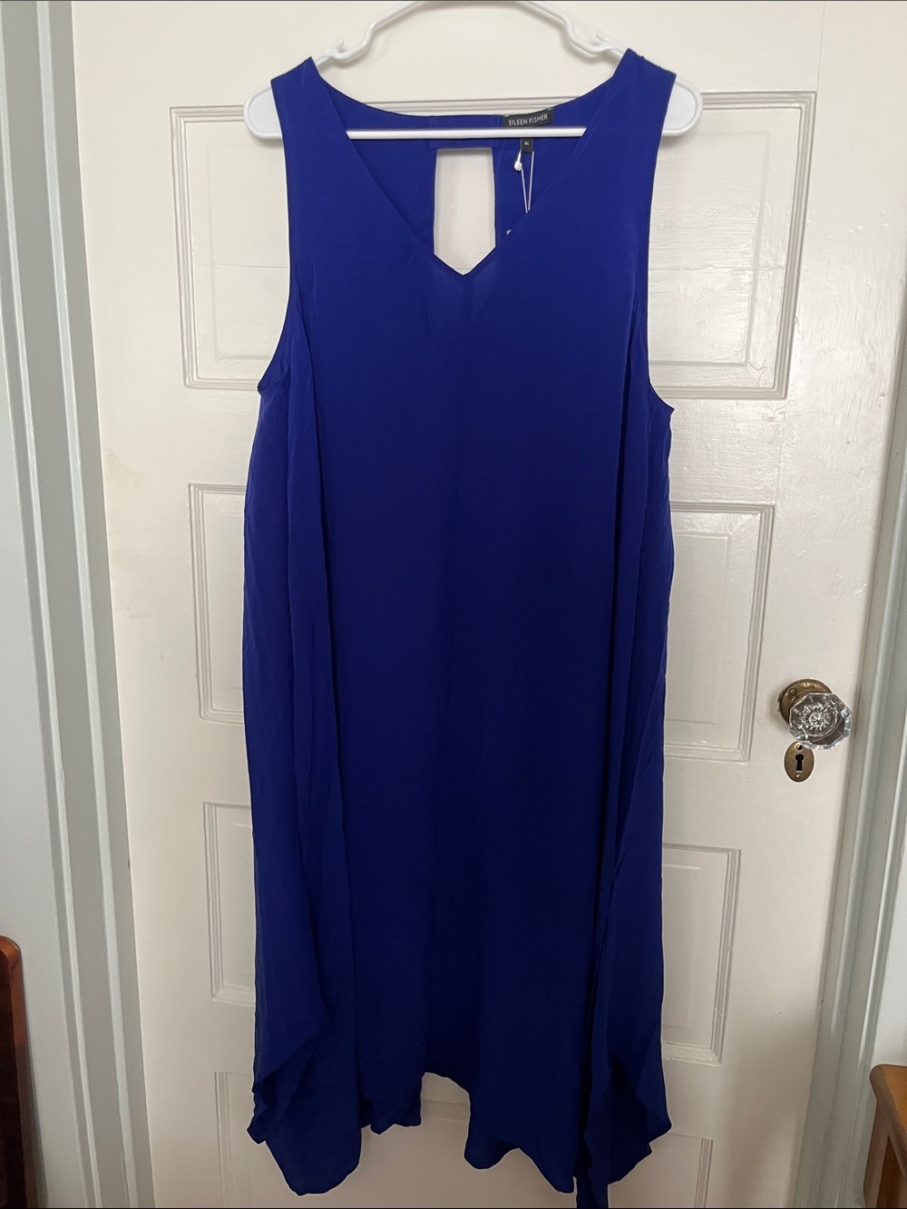 Eileen Fisher Sleeveless Royal Blue V-Notch Shift Dress